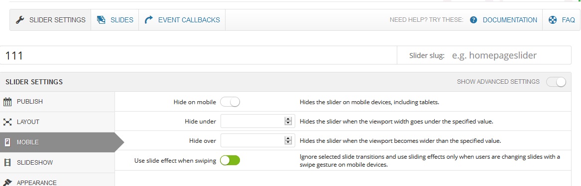 تنظیمات mobile افزونه layer slider در وردپرس سپنتا
